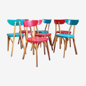 Lot 7 chaises bistrot luterma "banane" années 60