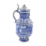 Large pitcher with gres Blue Ceramic ALLEMENAND WESTERWALD Meal scene