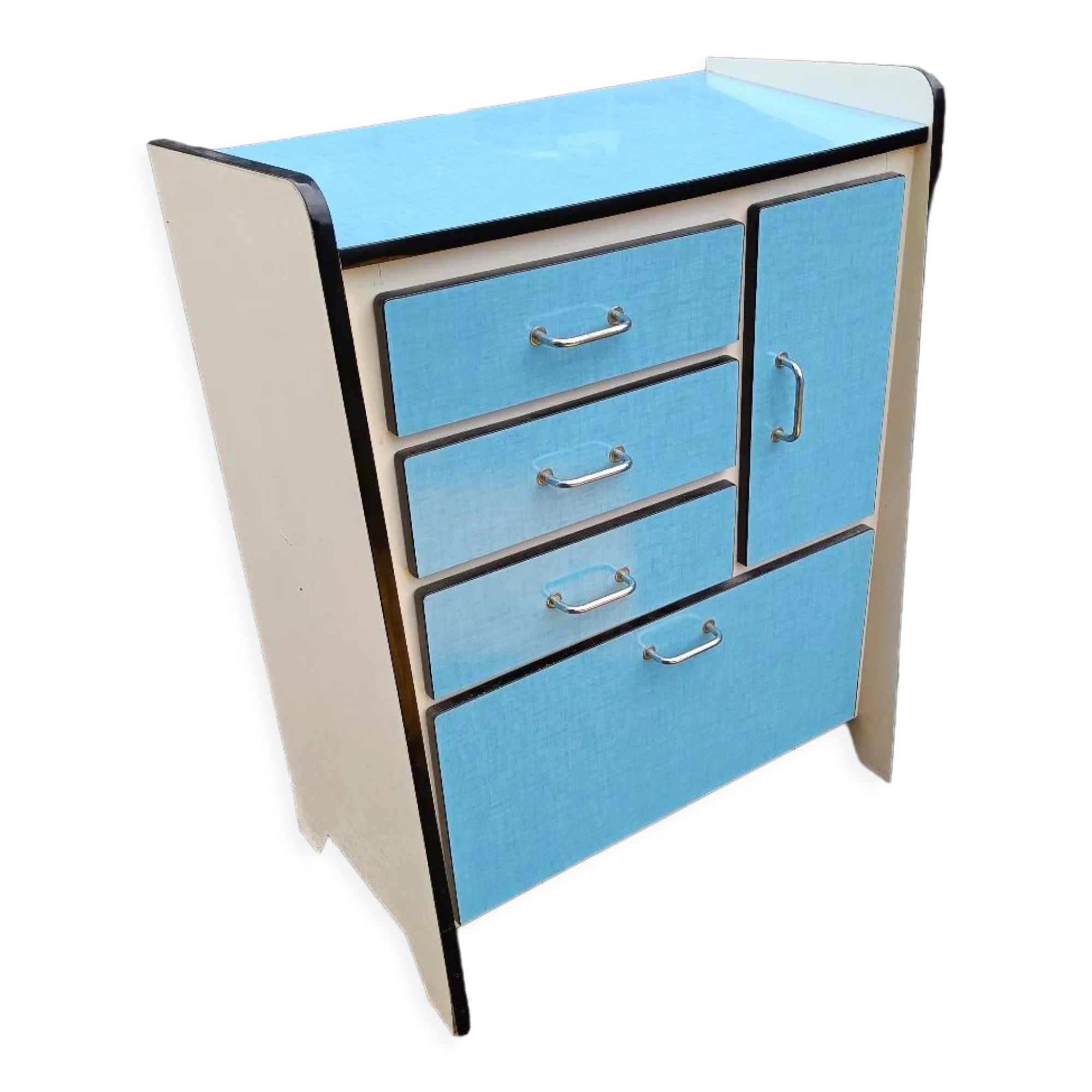 Meuble buffet vintage formica, enfilade ancienne, vaisselier rétro