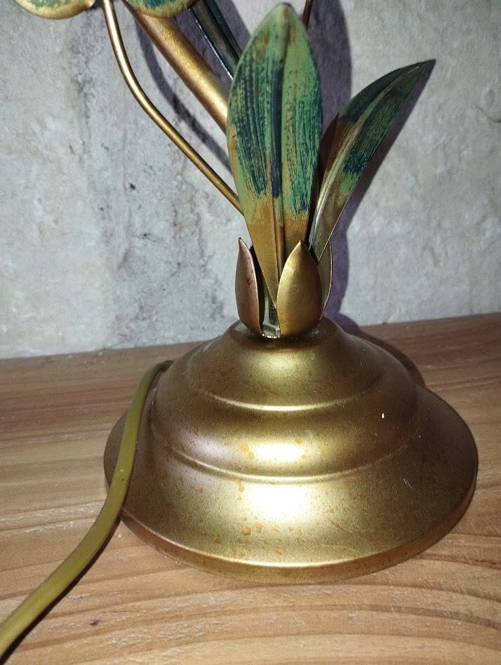 Lampe fleur vintage en laiton et verre