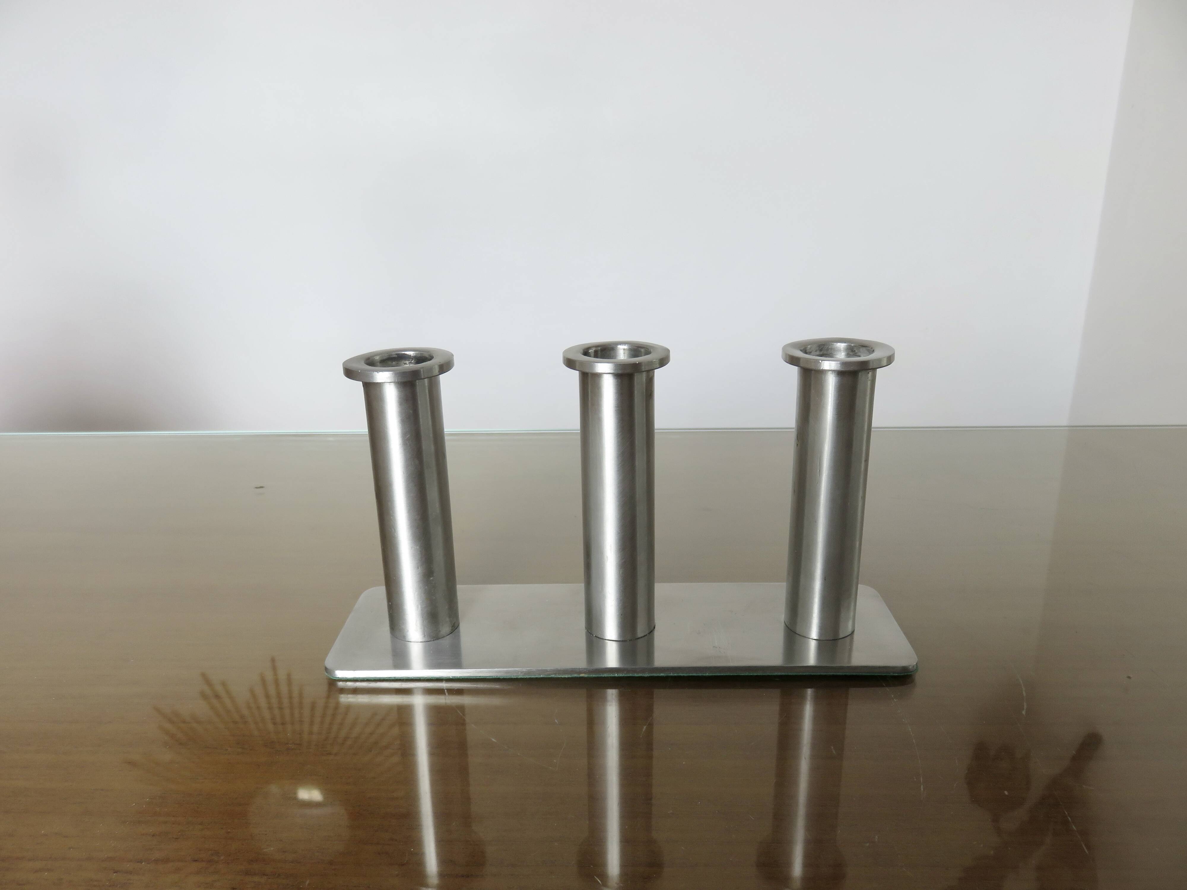 Bougeoir triple en acier inoxydable 1970
