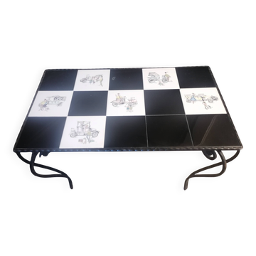 Table basse plateau carrelé