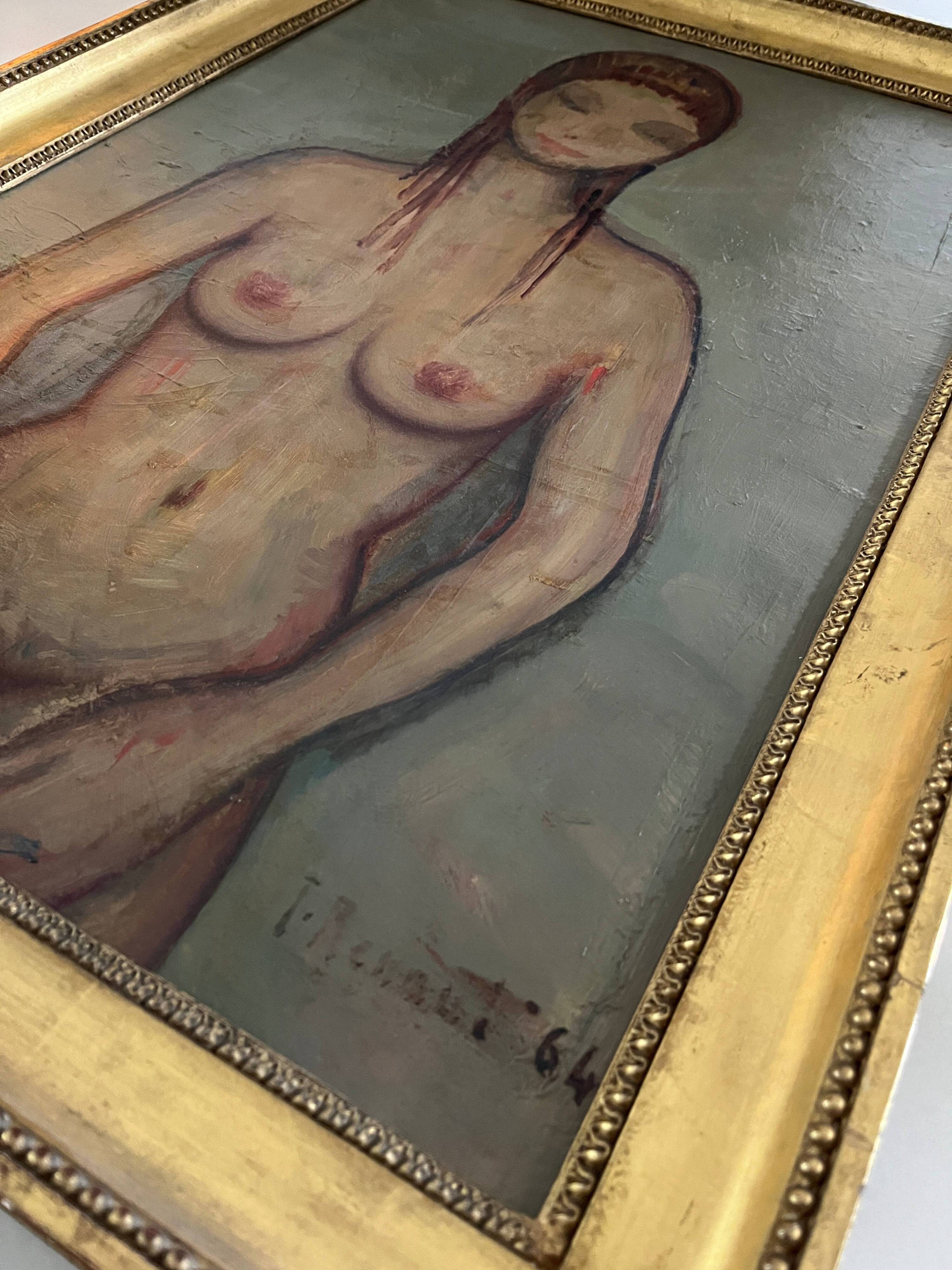 Painting HSP Jean RENAUT (1905-1979) "Model of nude young woman" frame 1964