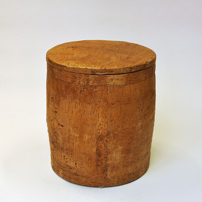Vintage birch taburette with removable top lid Sweden 1972