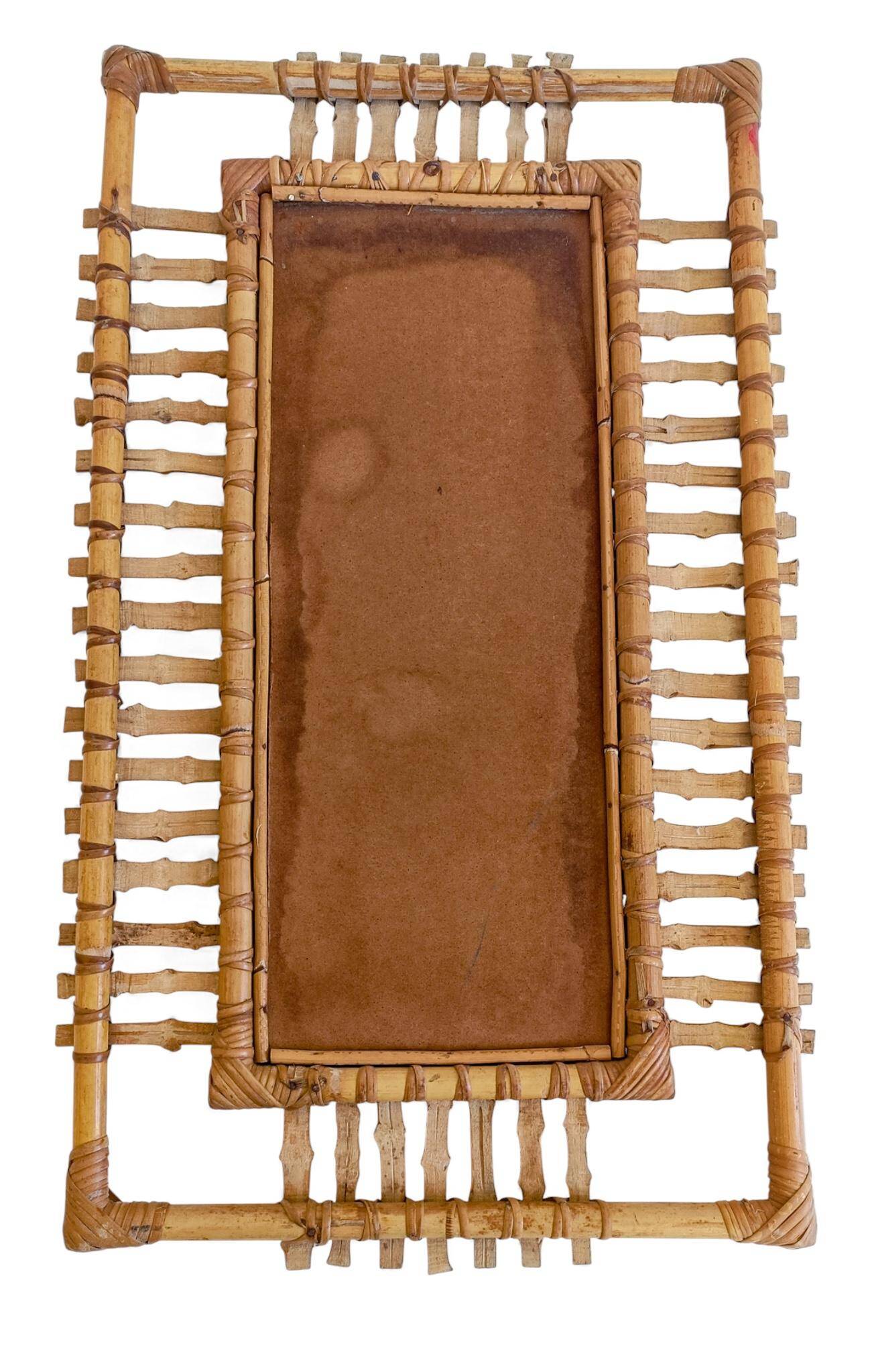 Mid-Century Bamboo & Rattan Mirror With Patina, French Riviera Style, 1950s