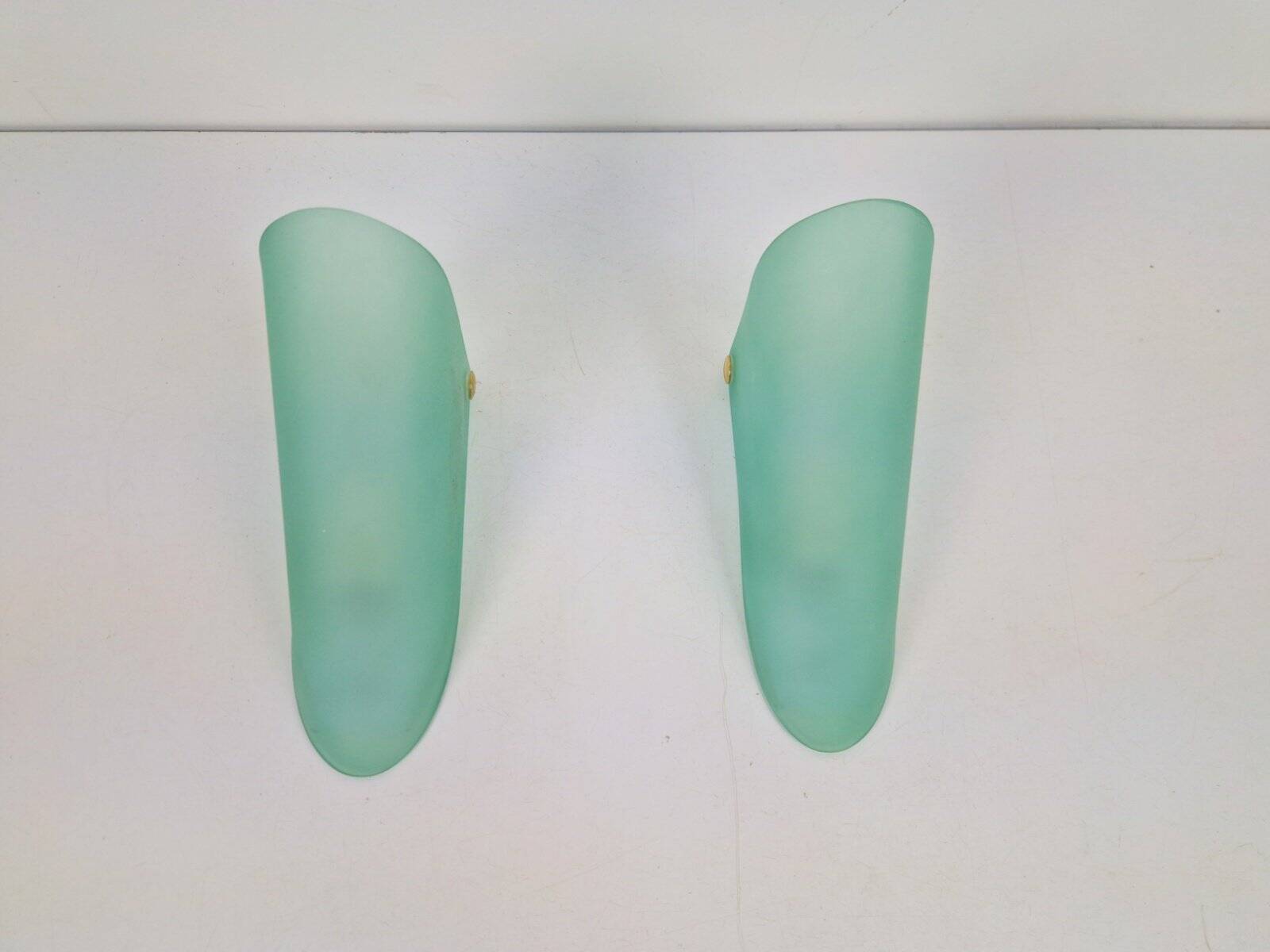 Vintage Triangular Conical Wall Sconces in Green Frosted Glass from Lumal-It, 1990s, Set of 2