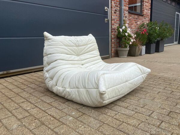 100% authentieke Ligne Roset Togo 1zit licht beige leder ‘87