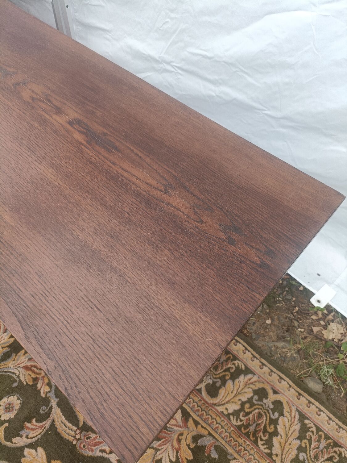Bistro table wood and wrought iron tray