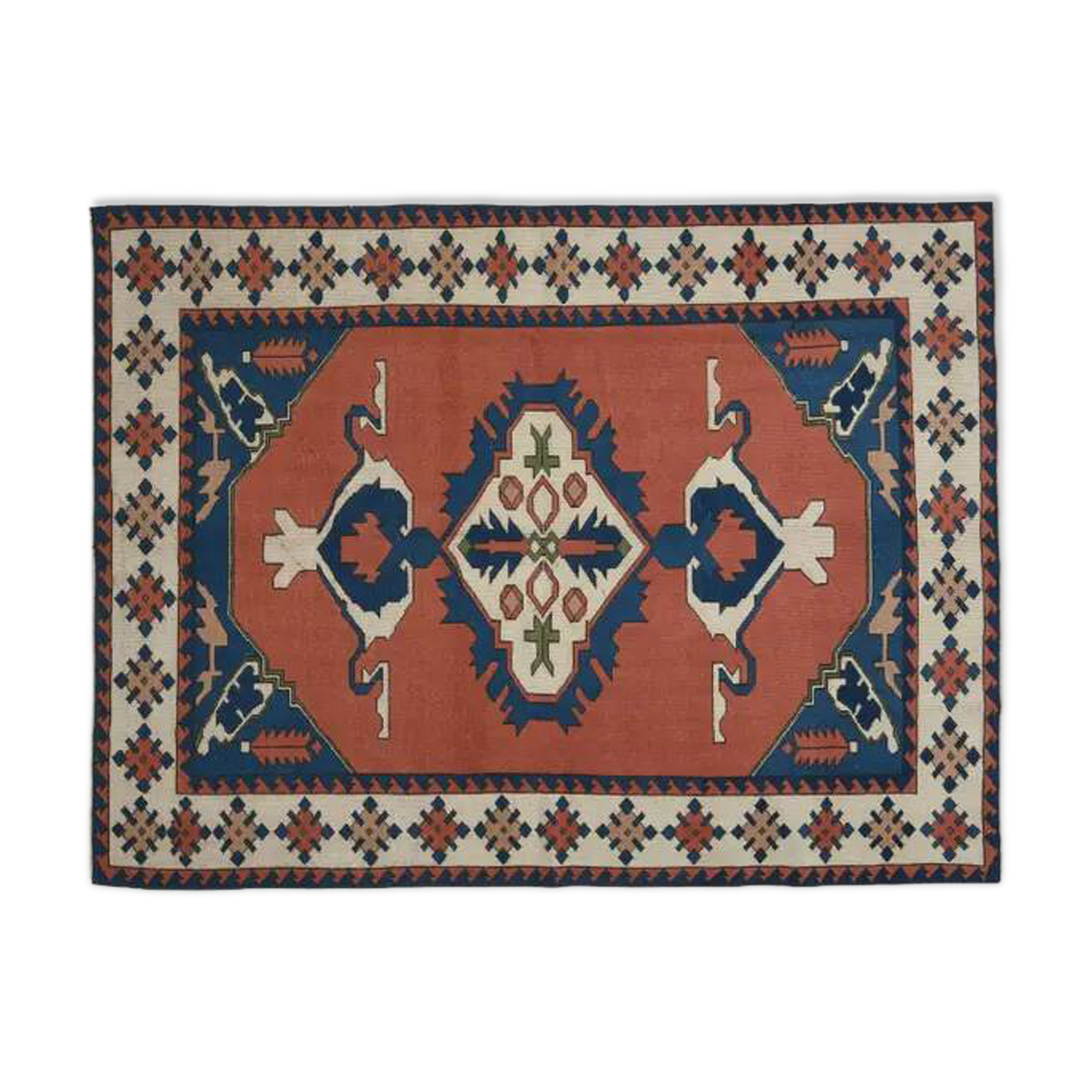 1970s Vintage Turkish Handmade Wool & Cotton Orange Area Rug 178x236
