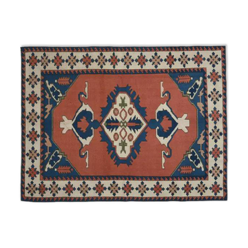 1970s Vintage Turkish Handmade Wool & Cotton Orange Area Rug 178x236