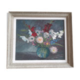 Table bouquet of flowers dahlias gladiolus