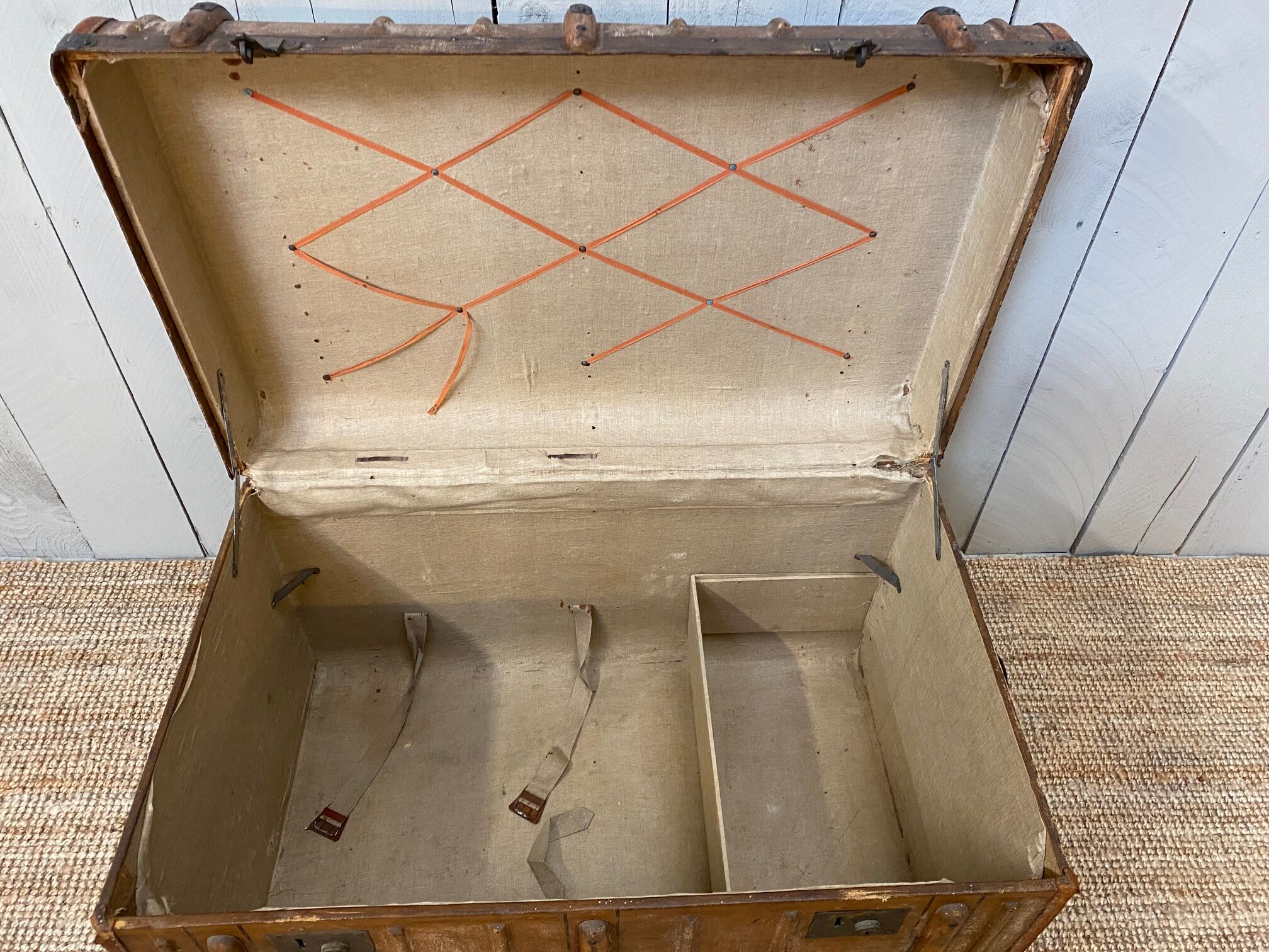 Antique trunk monogrammed coated canvas