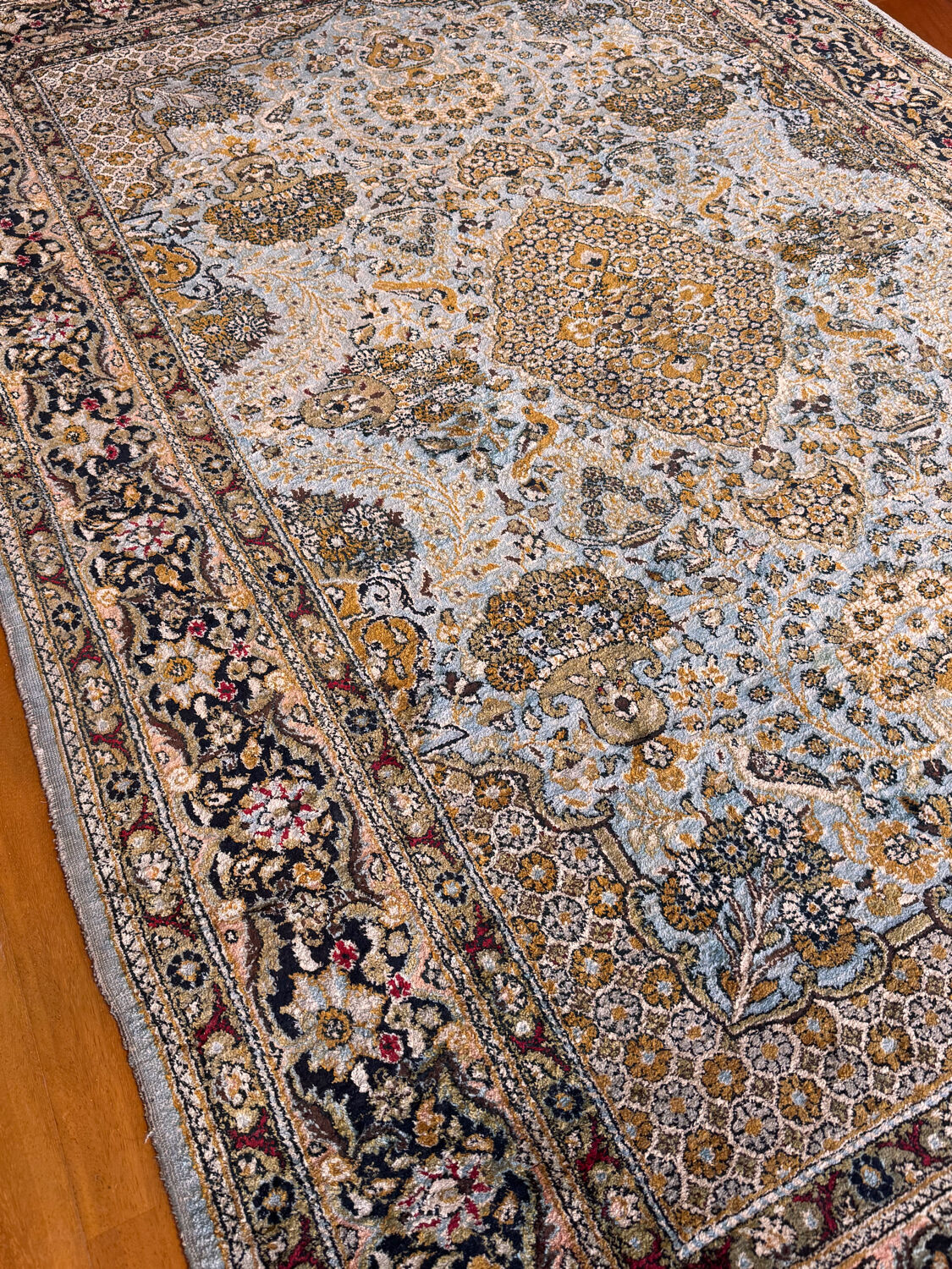 Antique Ghoum carpet from Iran in silk.