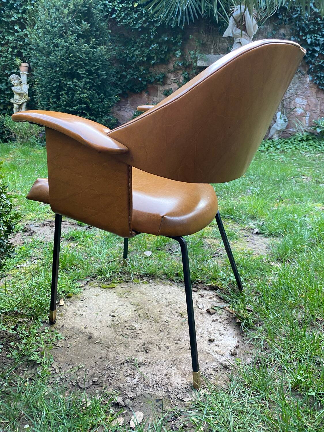Fauteuil de bureau Italien Skaï havane vers 1950