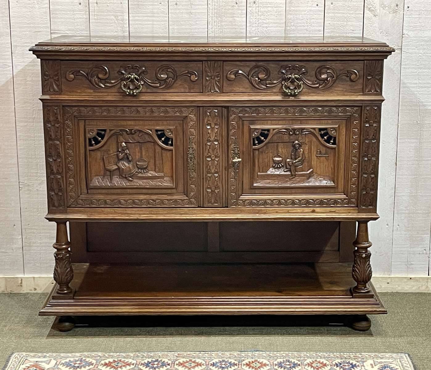Early 20th century Breton oak serving trolley with a marble top