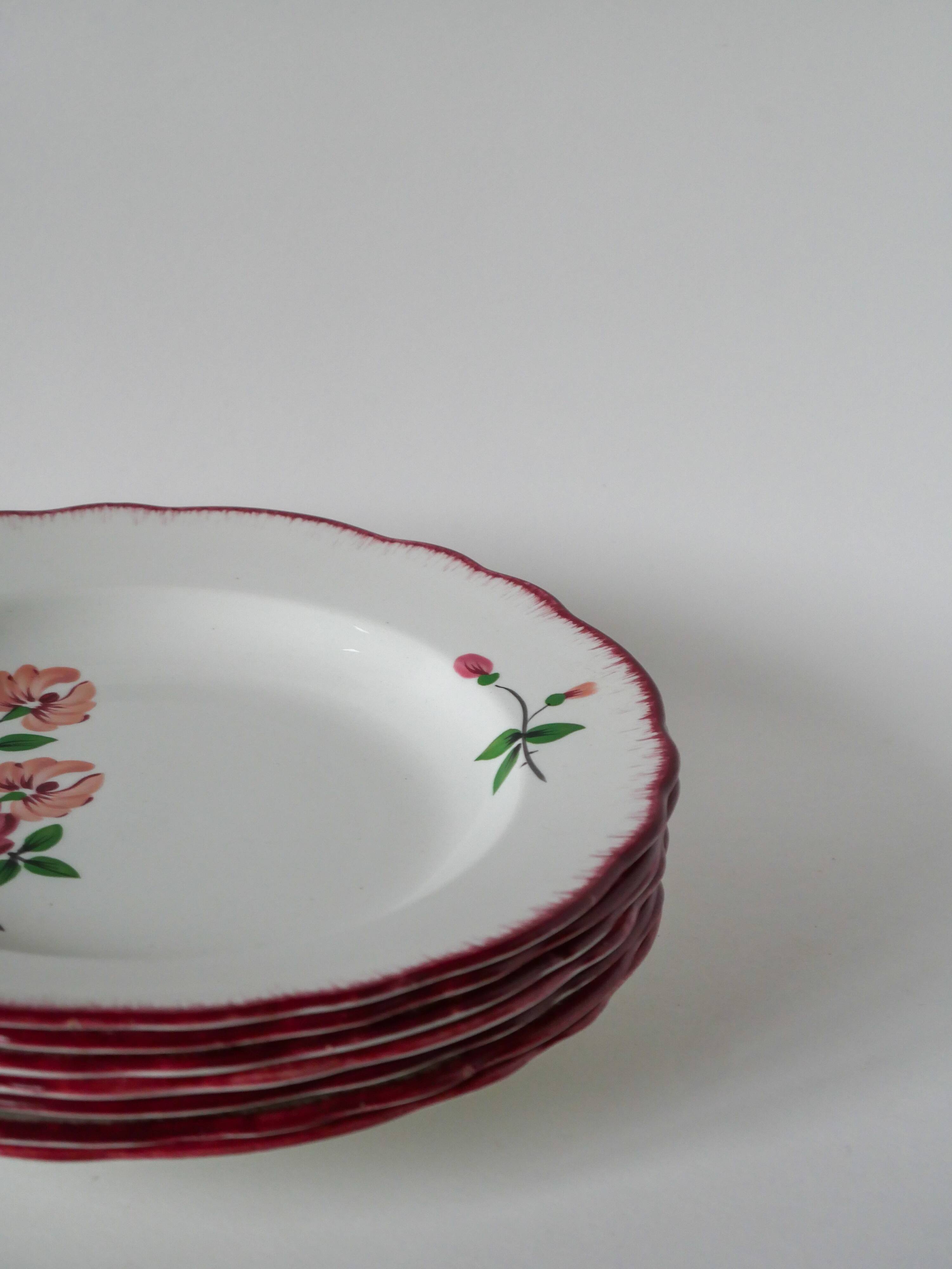 Set of 7 Salins soup plates with serrated edges with flowers 1950