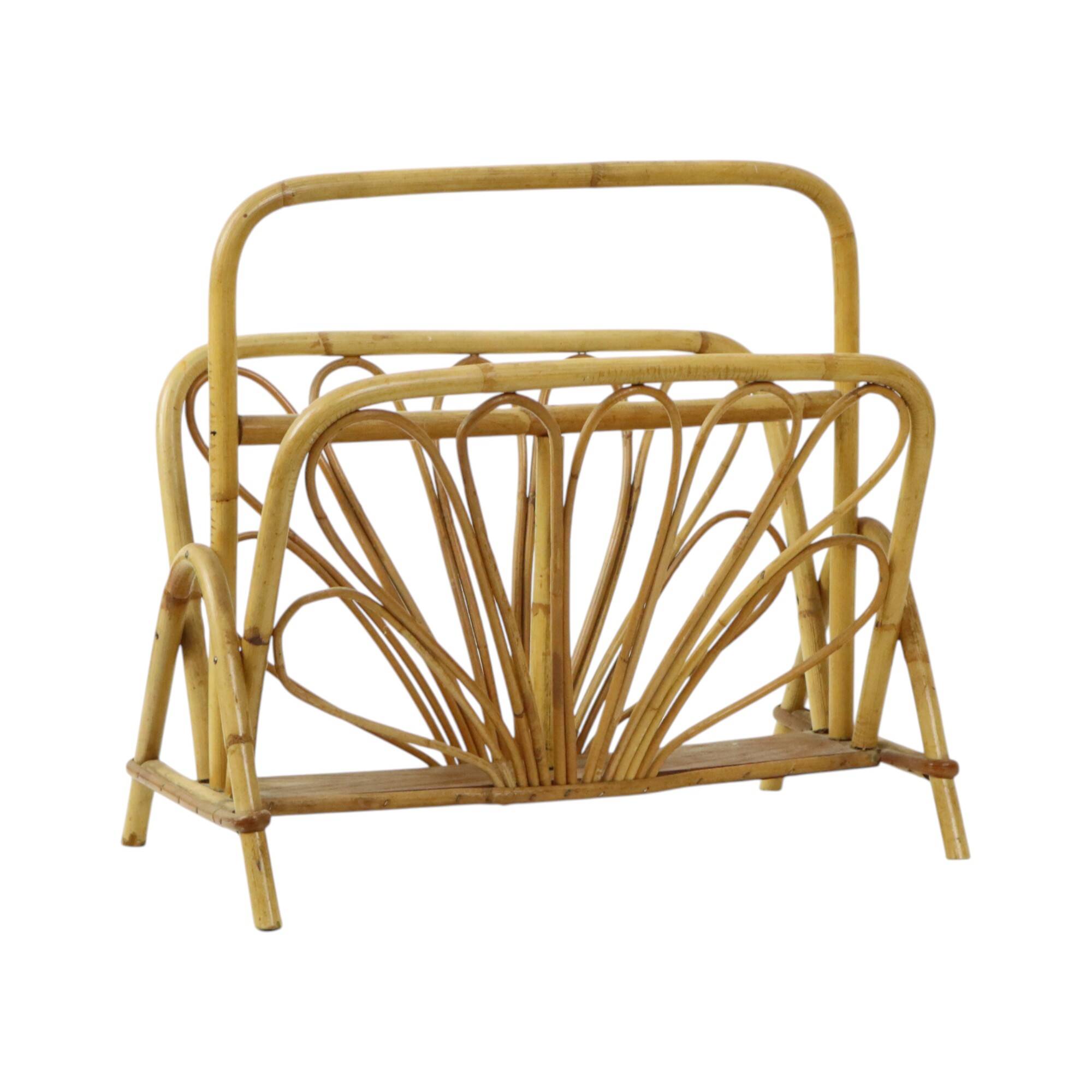 French Rattan Magazine Rack Boho Style Sixties