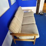 Scandinavian sofa in wood and vintage fabric from the 60s