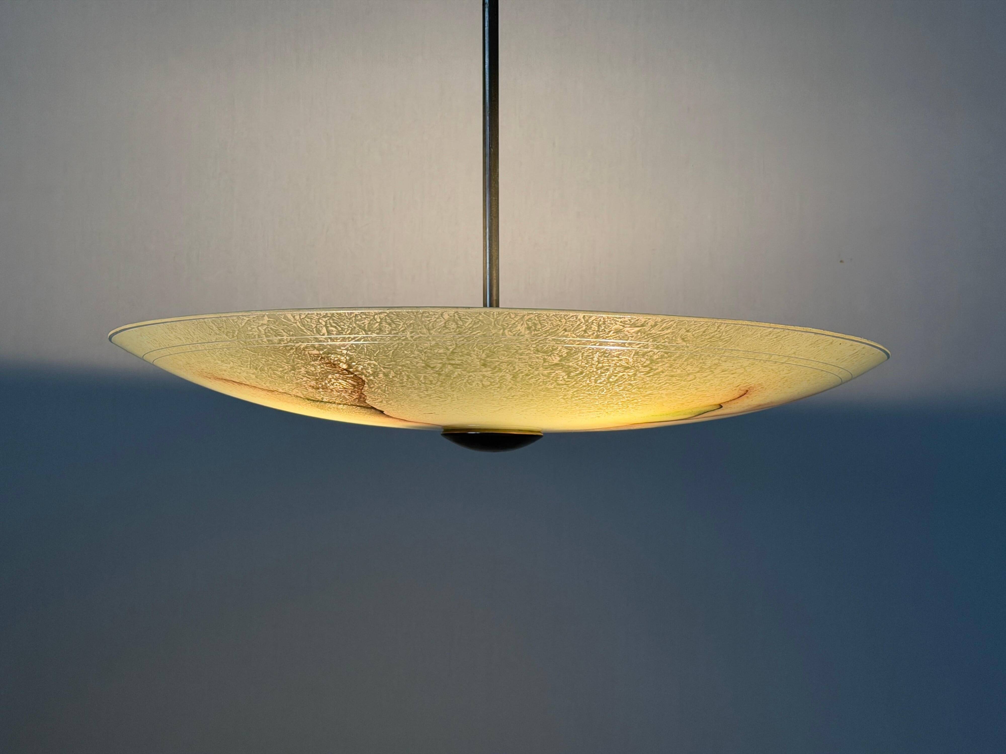 Art Deco ceiling light in green glass, 1940s, Germany