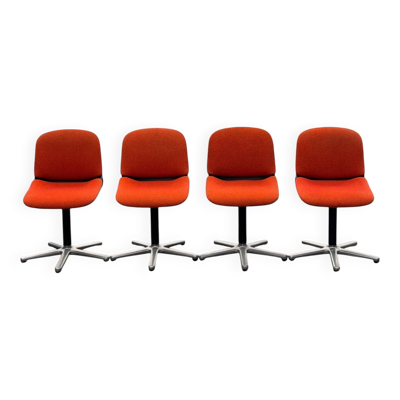 4 chaises, fauteuils vintage modèle 231/5 en tissu orange par Wilkhahn