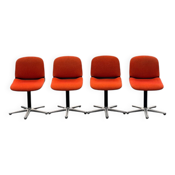 4 vintage chairs, model 231/5 in orange fabric by Wilkhahn.