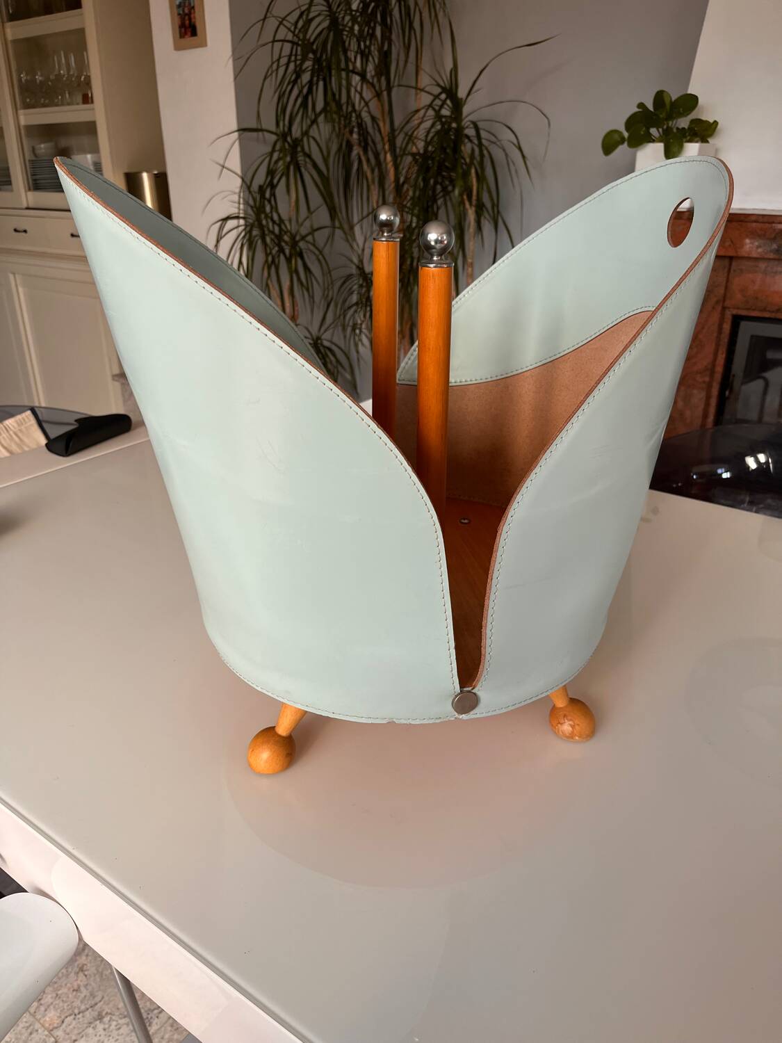 Vintage leather magazine holder