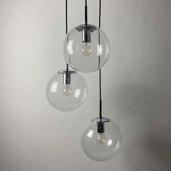 Ensemble de 3 globes en verre bulle 4101 par Glashütte Limburg 1970