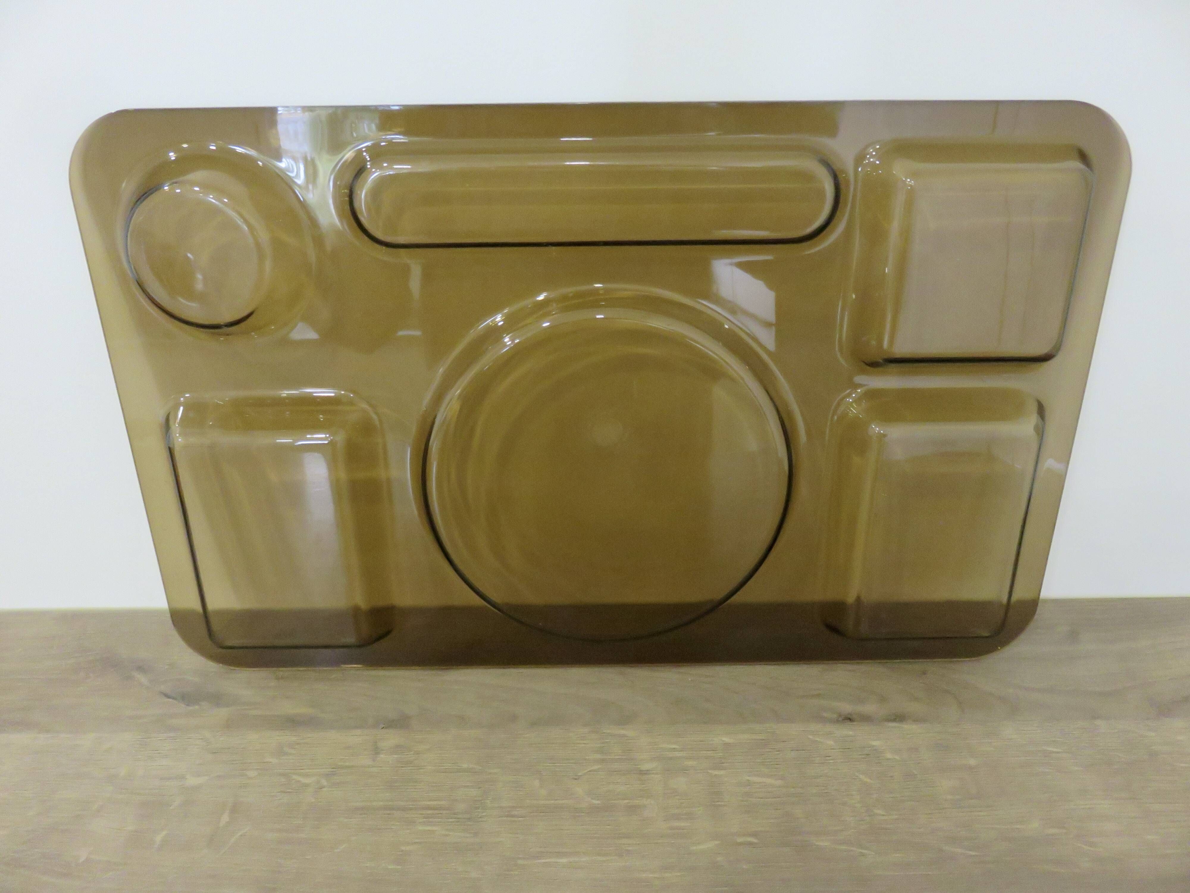 Set of 3 Guzzini trays in transparent ABS and orange ABS, 1970, vintage.