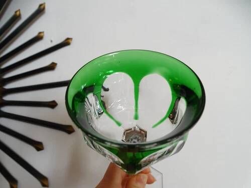 BACCARAT "Malmaison" Glass wine rhinestone double green antique - 19 cm
