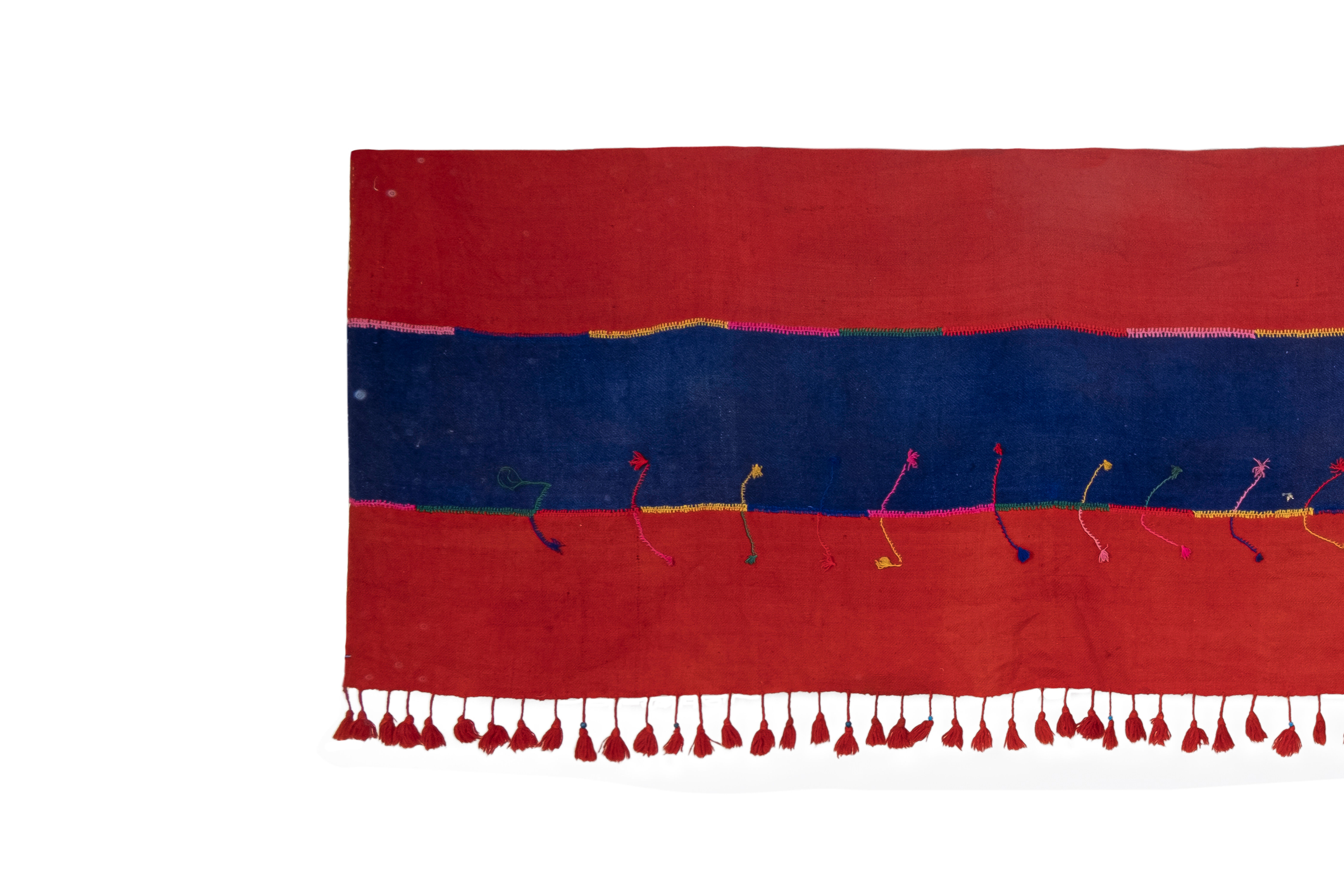 Minimalist Kilim, Red an Blue Perde from Eastern Anatolia, Turkey 3'4'' x 17'7''