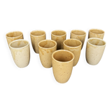 10 glazed stoneware cups signed Digoin