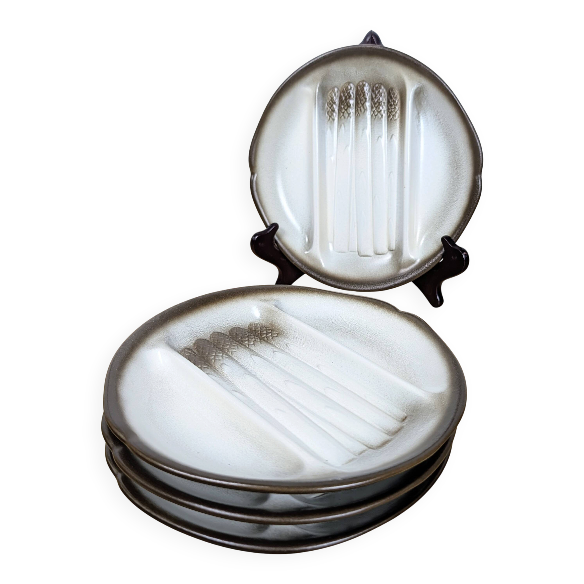 4 assiettes à asperges - faïencerie Salins