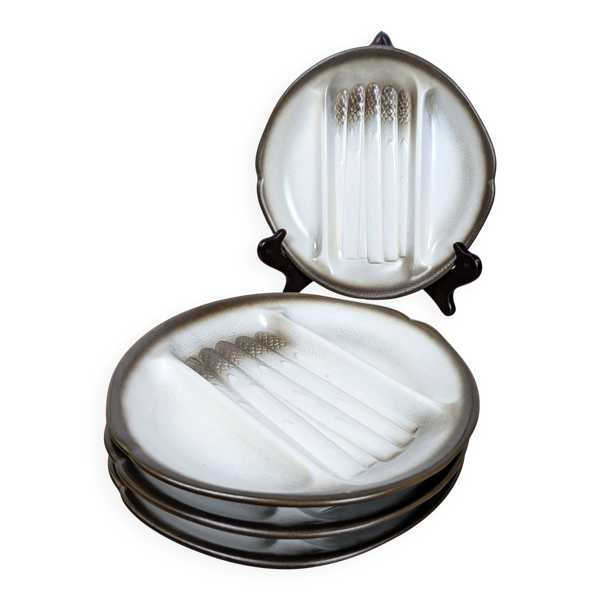 4 assiettes à asperges - faïencerie Salins