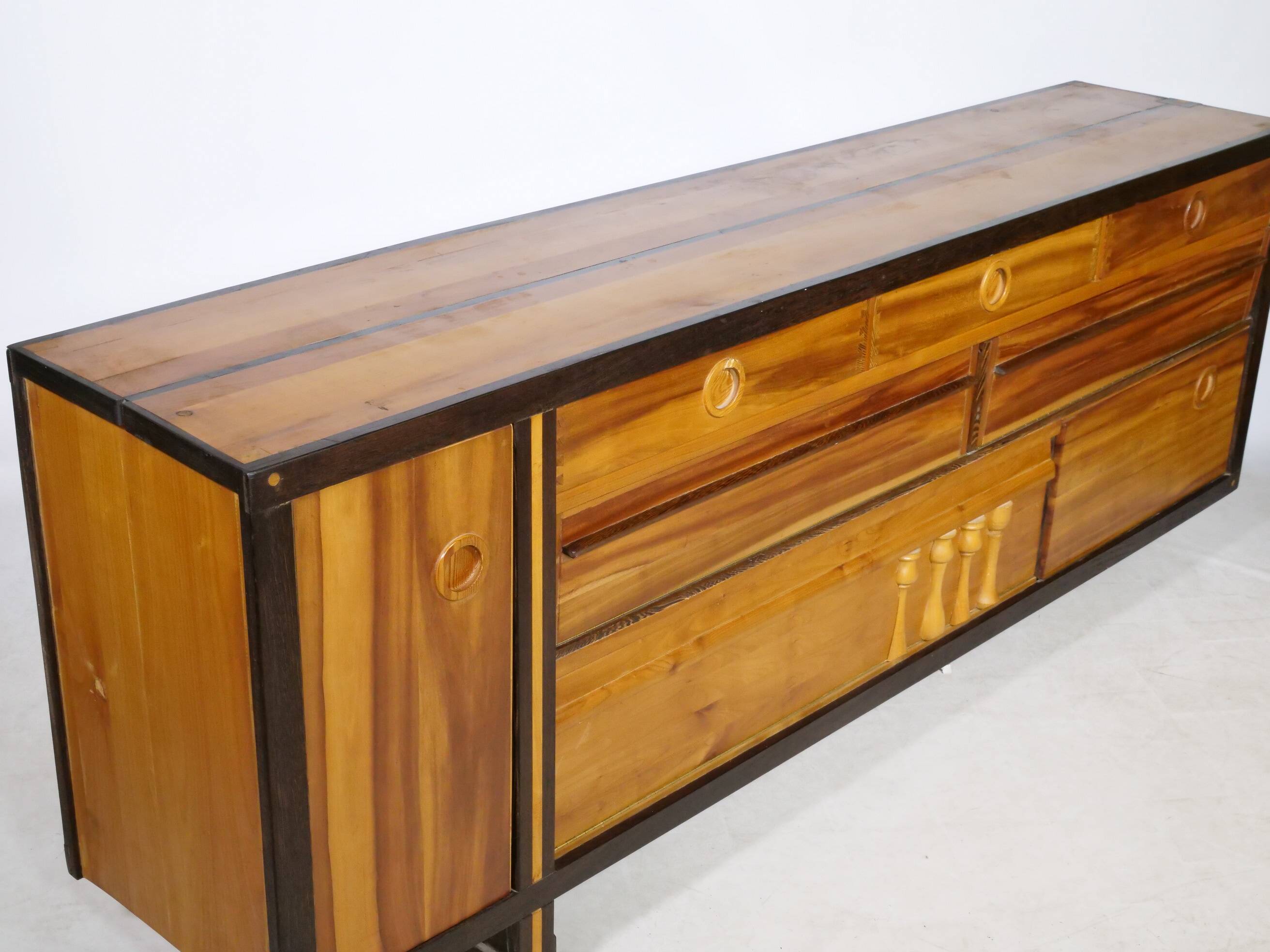 Handcrafted Solid Wood Sideboard in Wenge & Cherry, 1970 Vintage