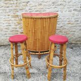 Bamboo tiki bar and two stools