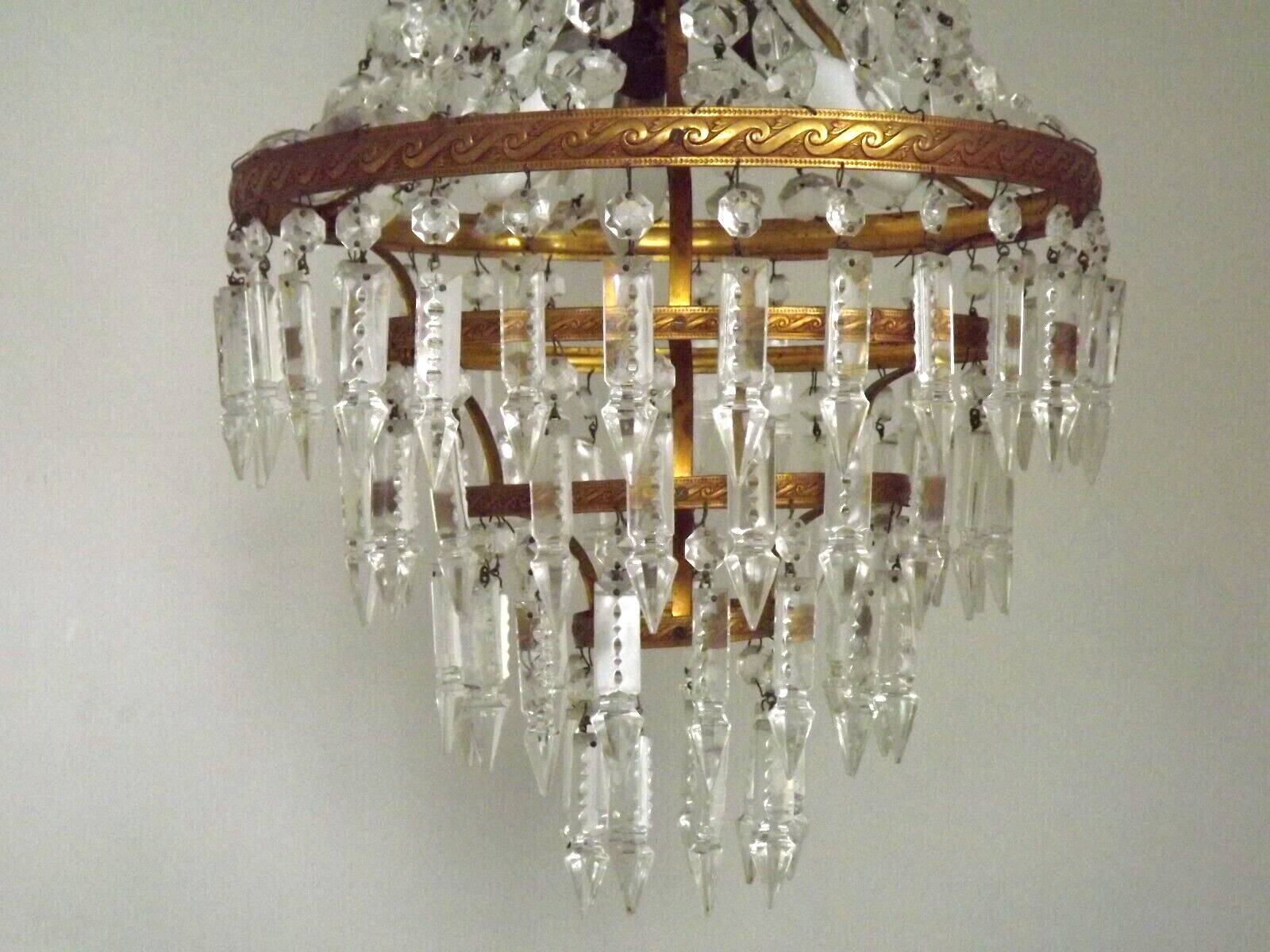 1900s Brass and Crystal Cascade Chandelier