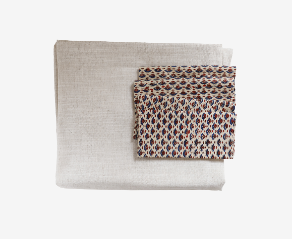 Nappe et serviettes en lin upcyclées rouges & bleues