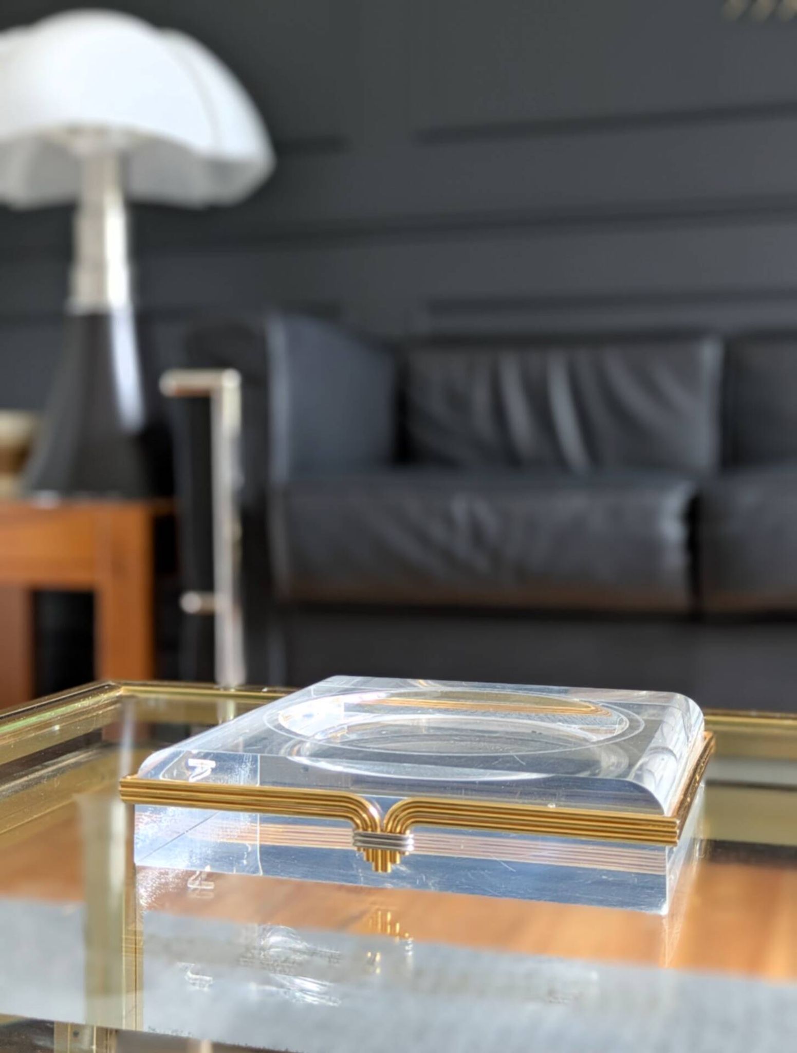 Lucite and brass catchall attributed to Claude Malle/Maison Roméo.