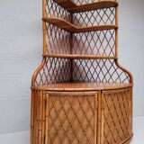 Vintage corner bookcase in bamboo and rattan 1960s