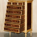 Pair of tall hardwood chests of drawers, walnut and marble.