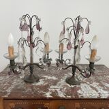 pair of chandeliers, lamp, silver-plated metal, crystal, tassels, florets, pendant, rosettes