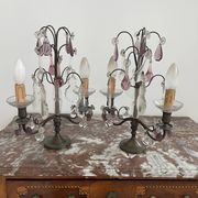 pair of chandeliers, lamp, silver-plated metal, crystal, tassels, florets, pendant, rosettes