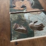 Modernist figurative wall tile in polychrome stoneware 1975