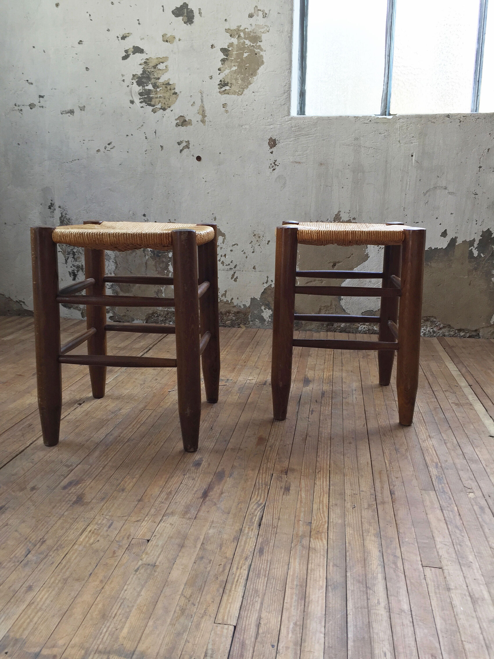 Pair of straw stools
