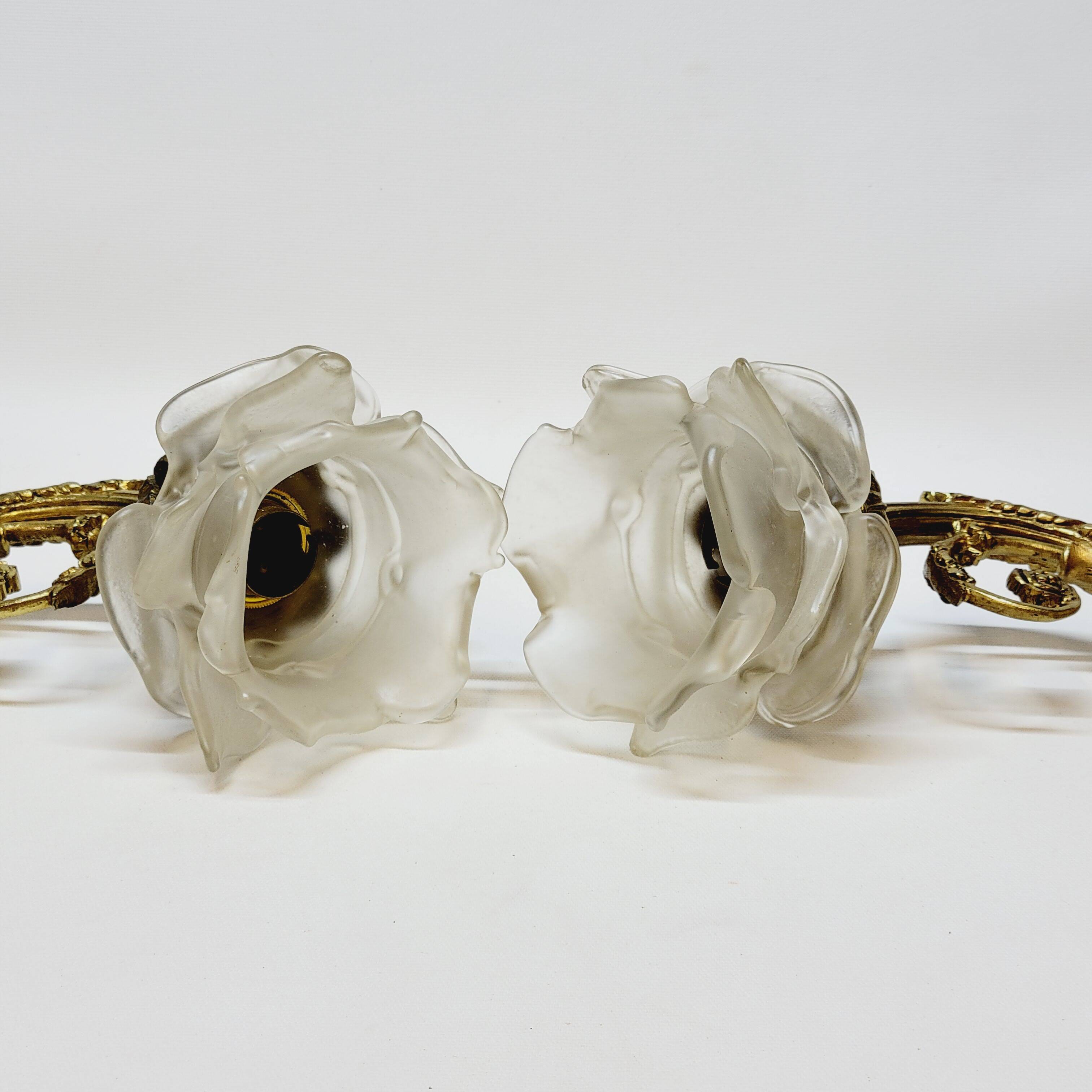 2 19th Century Gilt Bronze Wall Sconces with Molded Glass Globes in the Shape of