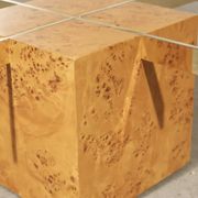 Coffee table in elm burl and tempered glass by Jean-Claude Mahey for Roche Bobois.