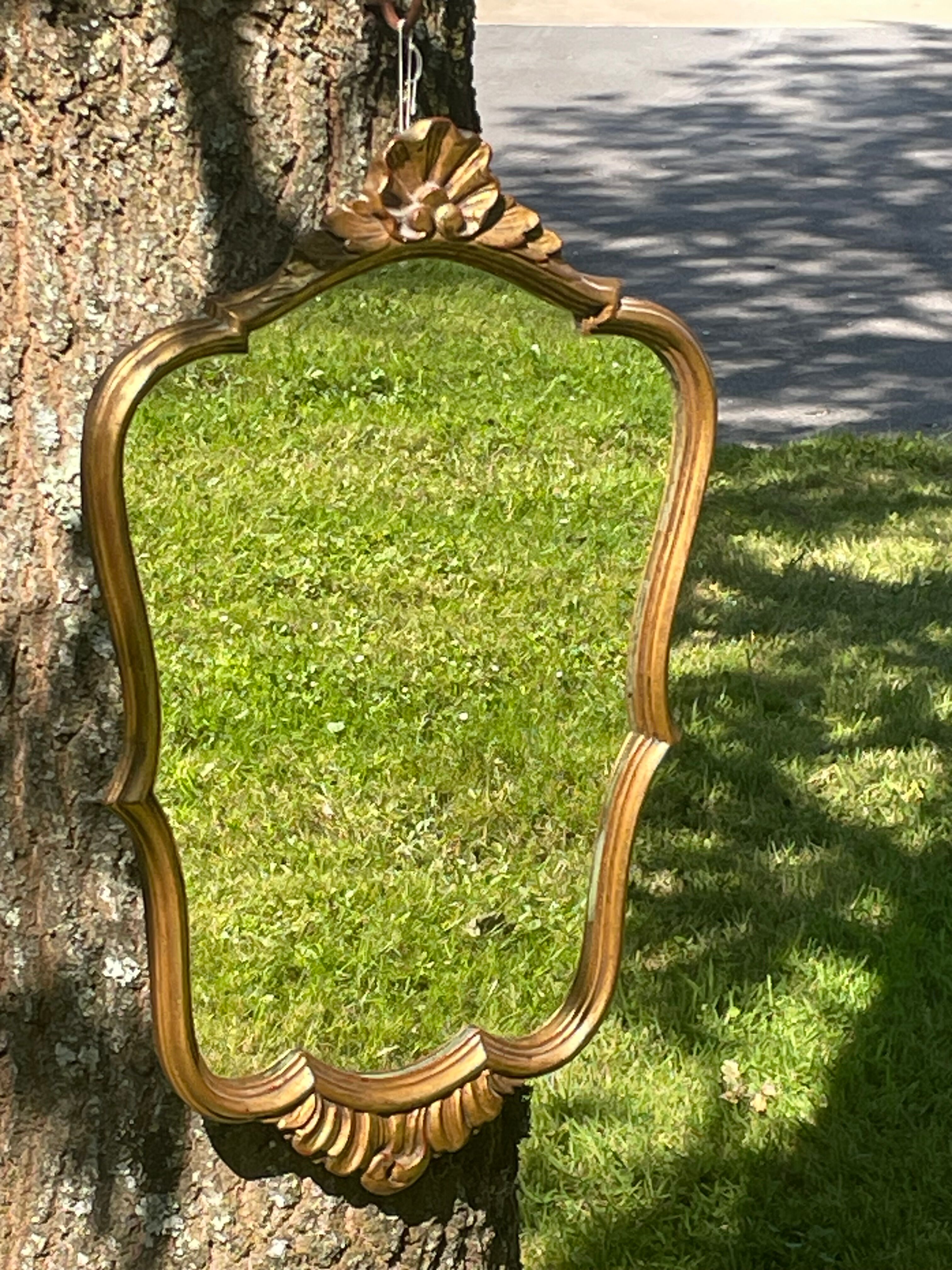 Vintage mirror gilded wood and stucco, Louis XV shell style