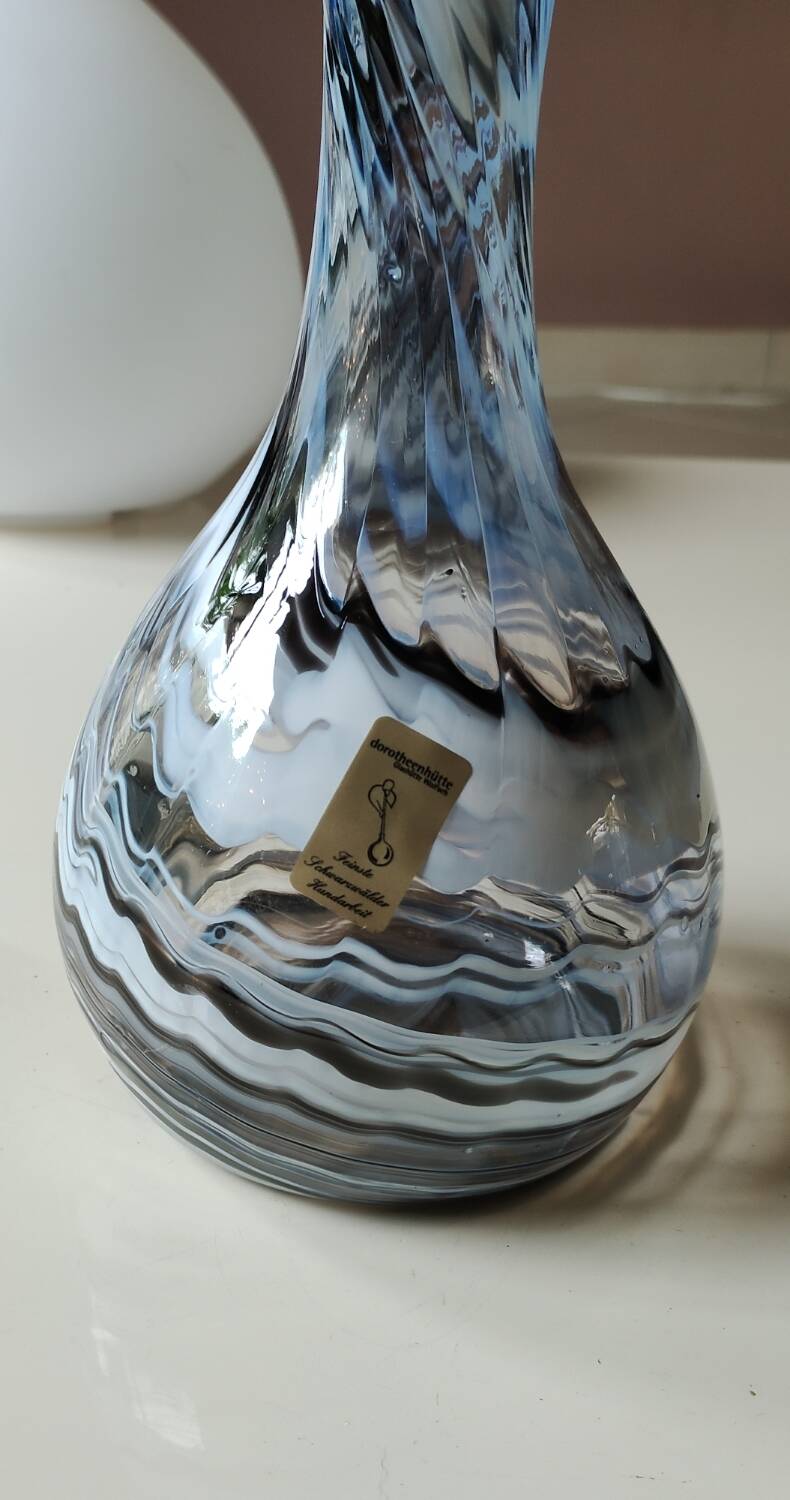 Dorotheenhütte designer vase. Blown glass with smoke swirls/volutes.