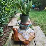 Porte plante tortue en céramique émaillée, 1980