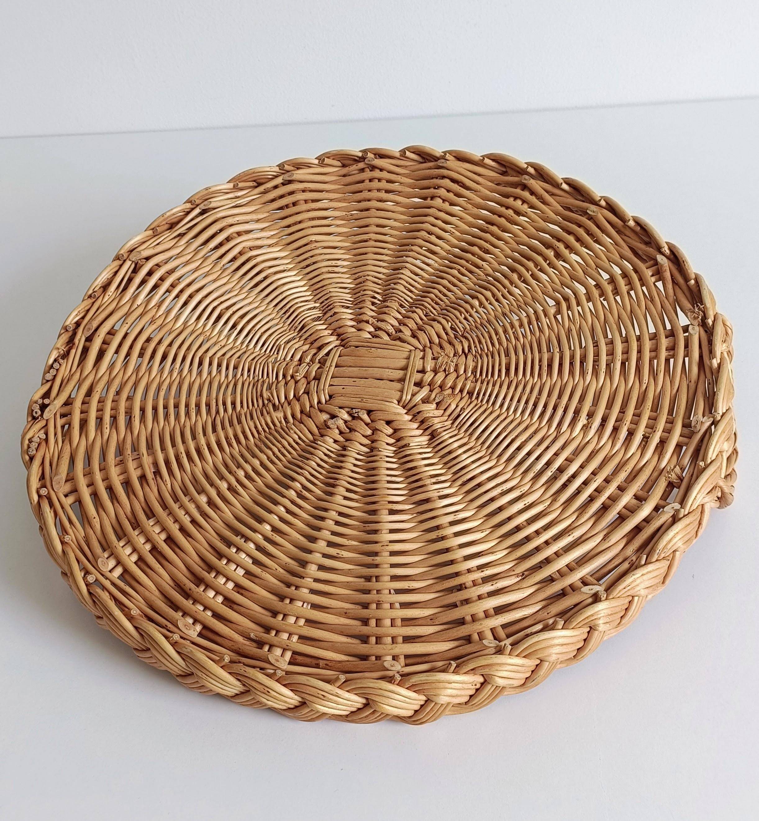 Rustic French Provence Large Round Handled Wicker Tray, France